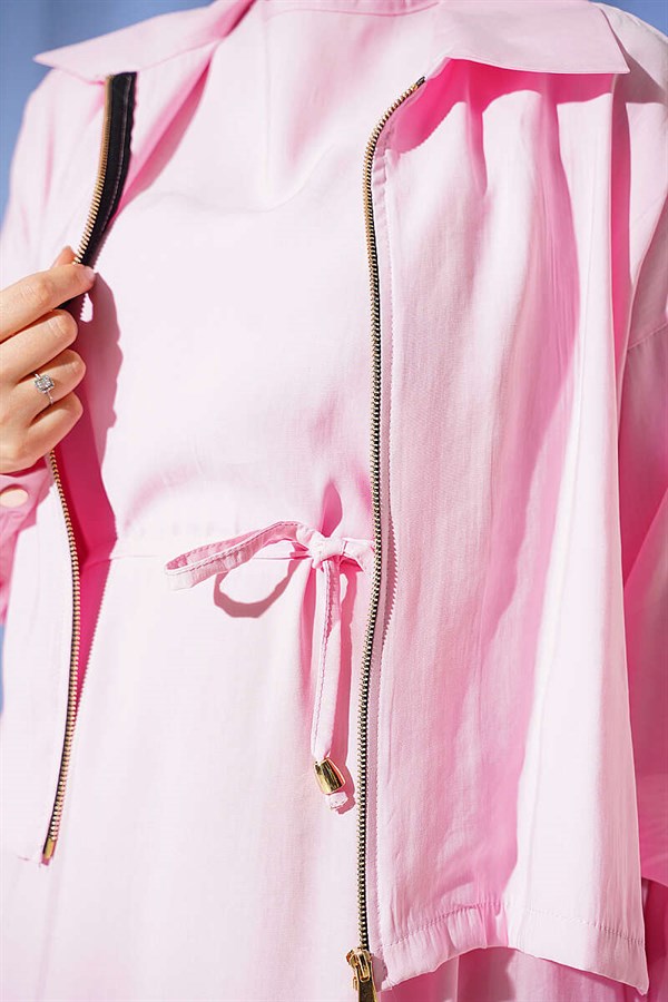 Two-Piece Modal Vest and Zip-Up Jacket Set, Pink