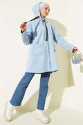 Zippered Pocket Embroidered Boucle Coat Baby Blue