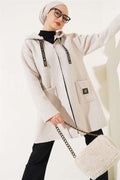 Zippered Pocket Embroidered Boucle Coat Beige