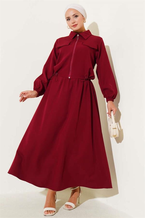 Double-breasted Suit with Zippered Pocket and Skirt, Burgundy
