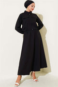 Zippered Pocket Flap Skirted 2 Piece Set Black