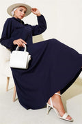 Zippered Pocket Flap Skirted 2 Piece Set Navy Blue
