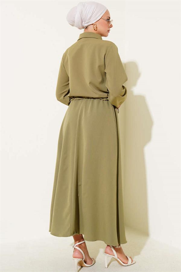 Zippered Pocket Flap Skirted 2 Piece Set, Almond Green