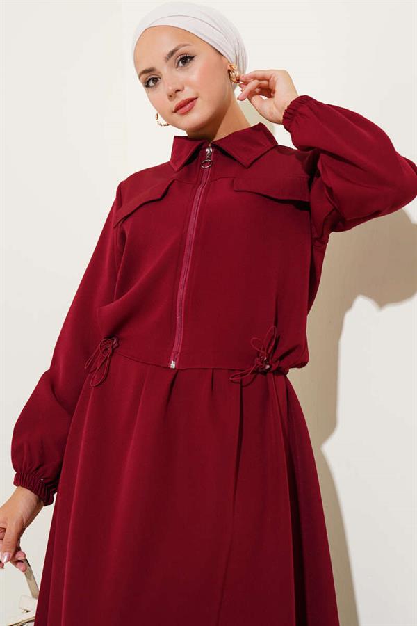 Double-breasted Suit with Zippered Pocket and Skirt, Burgundy