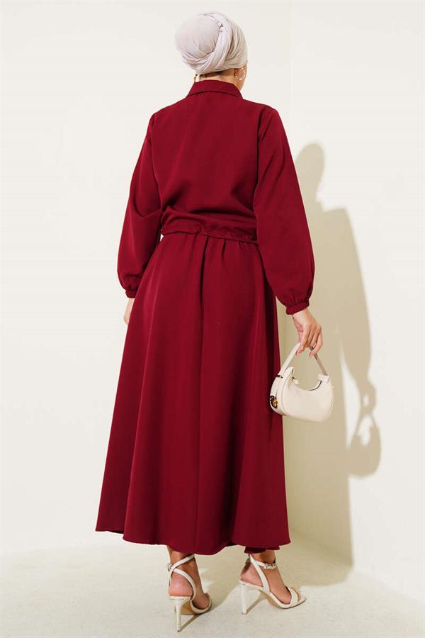 Double-breasted Suit with Zippered Pocket and Skirt, Burgundy