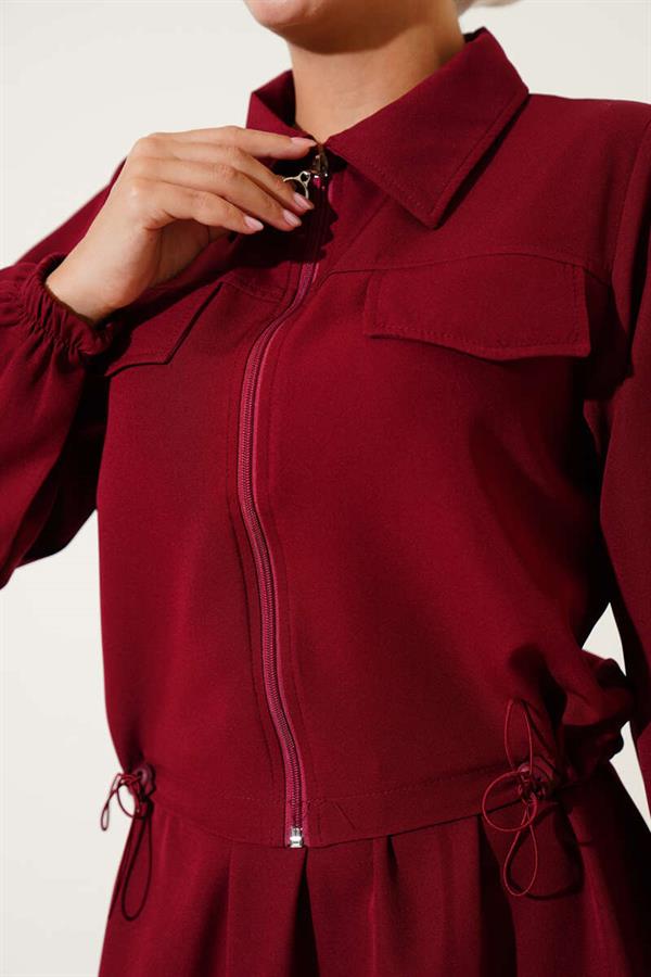 Double-breasted Suit with Zippered Pocket and Skirt, Burgundy