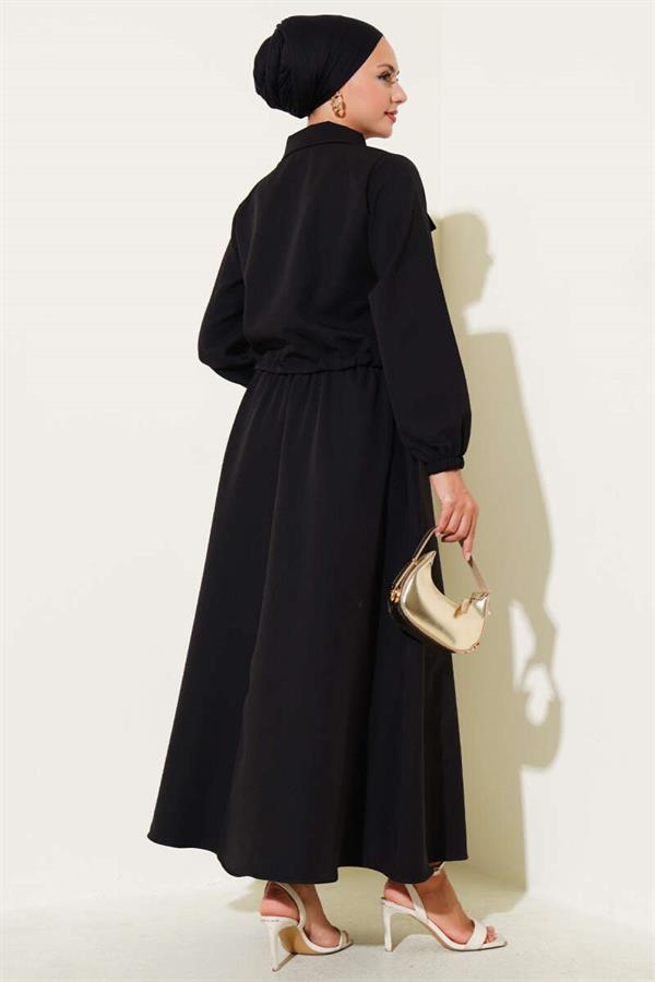 Zippered Pocket Flap Skirted 2 Piece Set Black