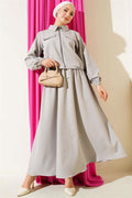 Double Vest 2 Piece Set with Zippered Pockets and Skirt in Grey