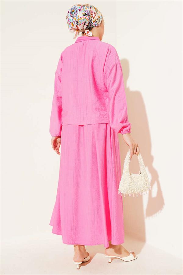 Zippered Pocket Flap Skirted 2 Piece Set Fuchsia