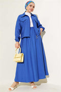 Zippered Pocket Flap Skirted 2 Piece Set Saxe