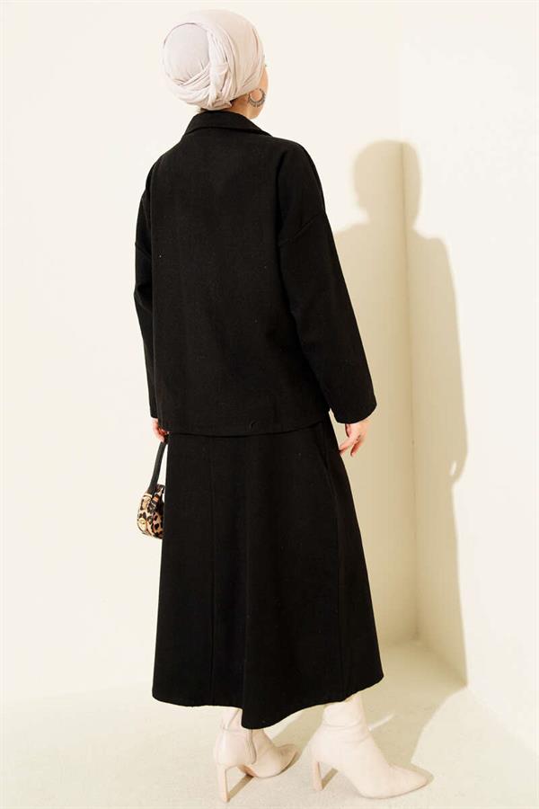 Zippered Pocket and Cashmere Skirt 2 Piece Set Black