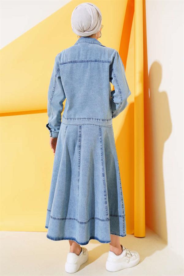 Zippered Pocket Denim 2 Piece Set Denim Blue