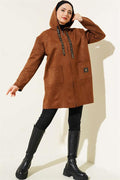 Zippered Pocket Suede Coat Brown