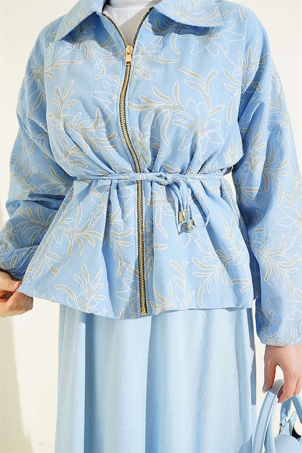 2 Piece Set with Zippered Floral Skirt, Baby Blue