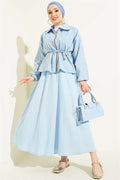 2 Piece Set with Zippered Floral Skirt, Baby Blue