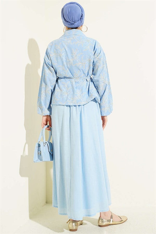 2 Piece Set with Zippered Floral Skirt, Baby Blue
