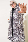 Zippered Double Sided Puffer Vest Leopard Black