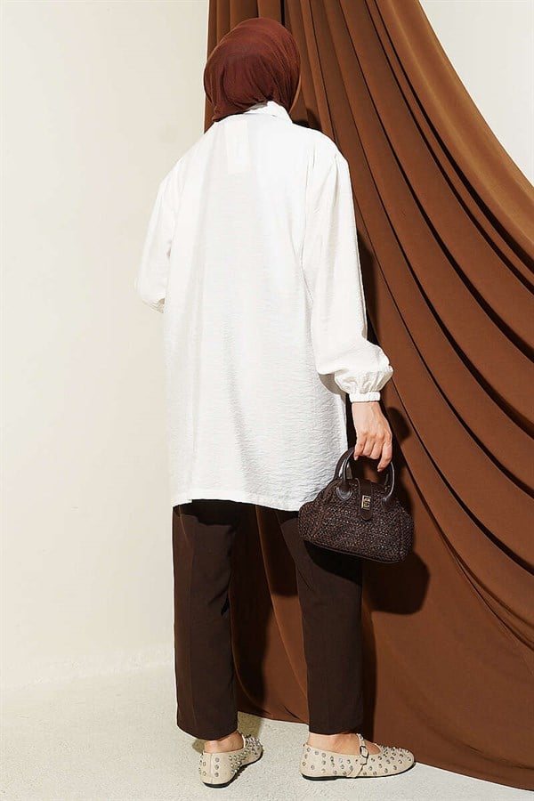 White Shirt Collar Zip-Up Coat