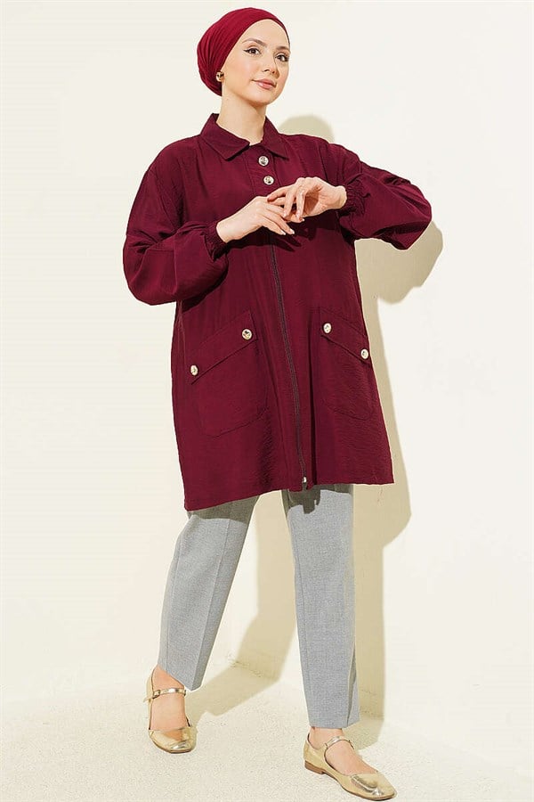 Burgundy Shirt with Zip-Up Collar