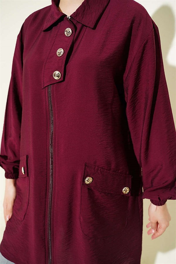 Burgundy Shirt with Zip-Up Collar
