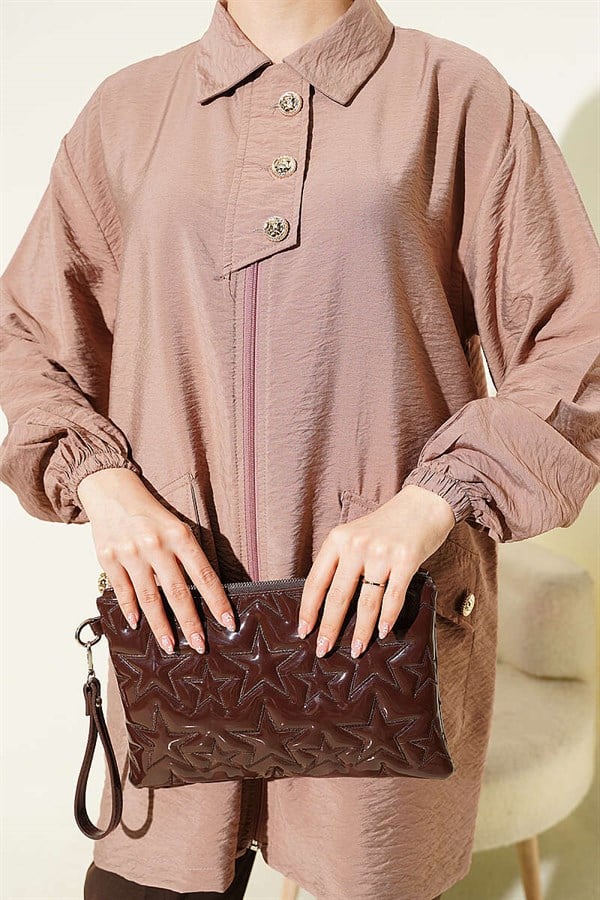 Zip-up Shirt Collar Cap Latte