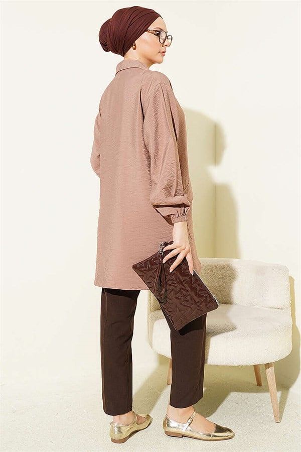 Zip-up Shirt Collar Cap Latte