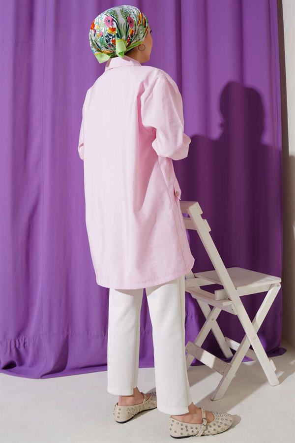 Zippered Shirt Collar Cape Pink