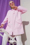 Zippered Shirt Collar Cape Pink