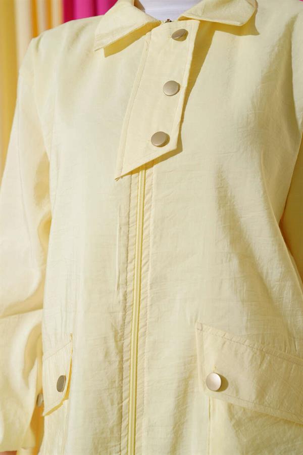 Zippered Shirt Collar Cap Yellow