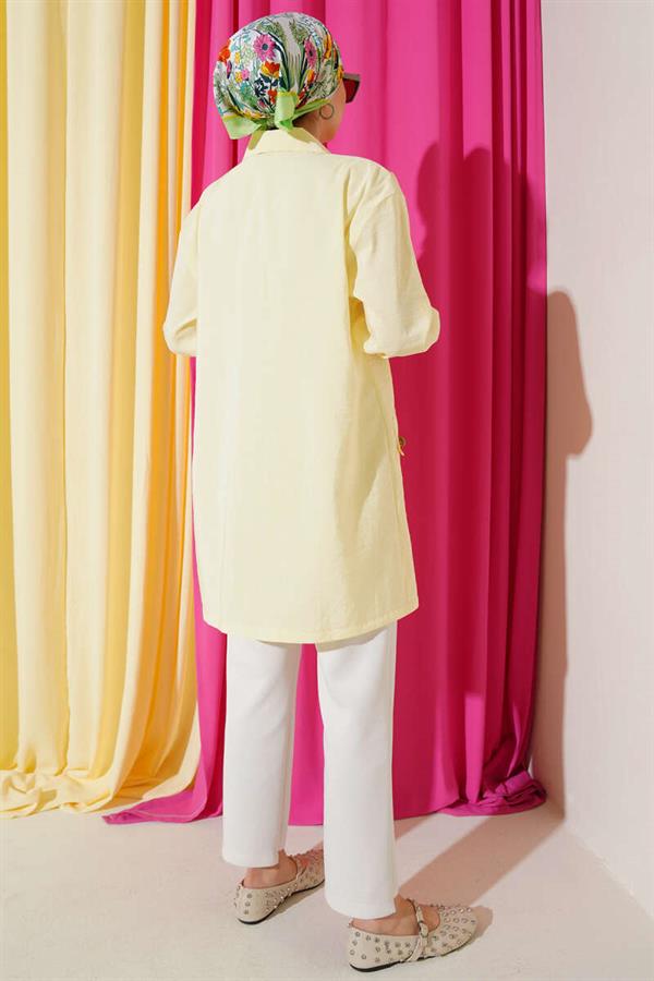 Zippered Shirt Collar Cap Yellow