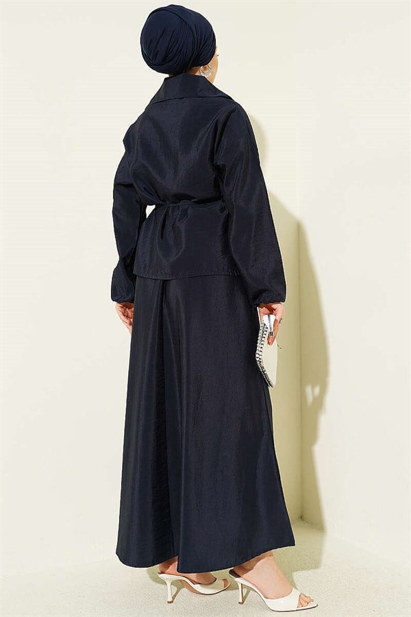 Navy Blue Parachute 2 Piece Set with Zipper and Drawstring Skirt