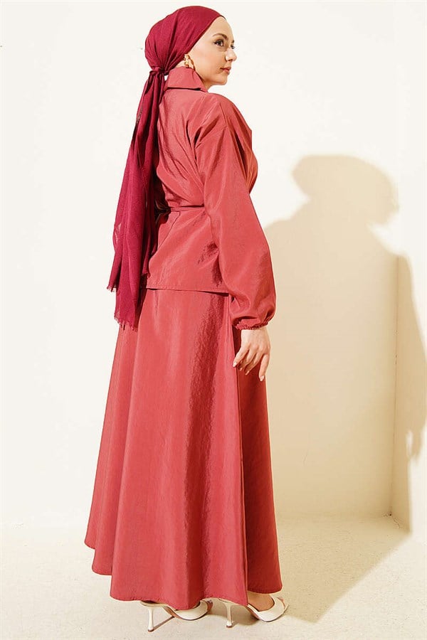 Coral Zippered Parachute 2 Piece Set with Drawstring Skirt