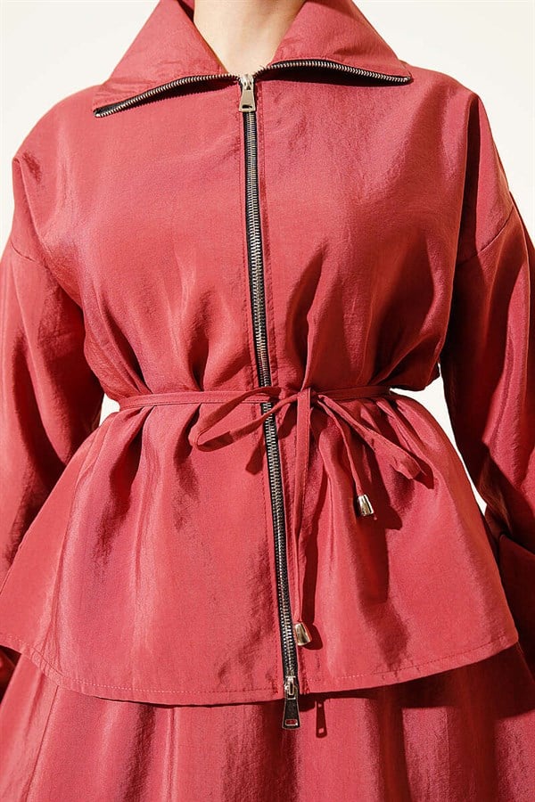 Coral Zippered Parachute 2 Piece Set with Drawstring Skirt