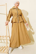 Mustard Zippered, Drawstring Skirted Parachute 2 Piece Set