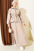 Zip-up, drawstring, and skirted Parachute 2 Piece Set, beige.