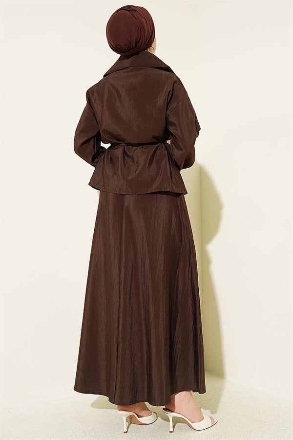 Zippered, Drawstring Skirted Parachute 2 Piece Set, Coffee