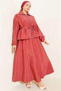 Coral Zippered Parachute 2 Piece Set with Drawstring Skirt