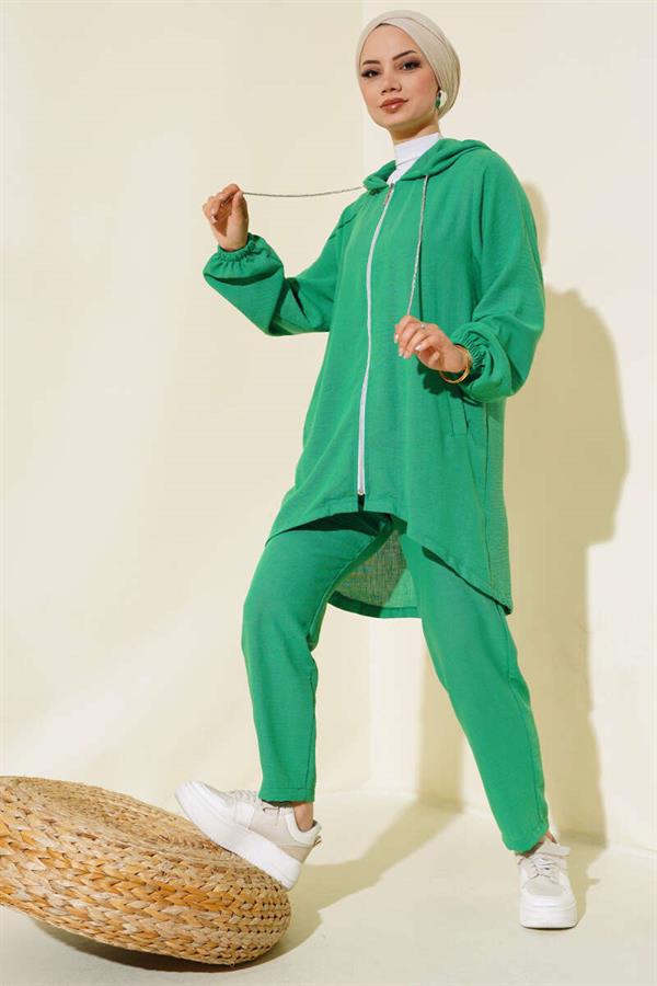 Zippered Hooded Casual 2 Piece Set Benetton