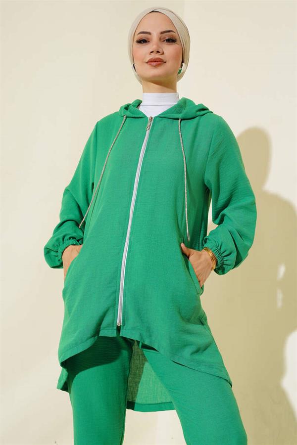 Zippered Hooded Casual 2 Piece Set Benetton