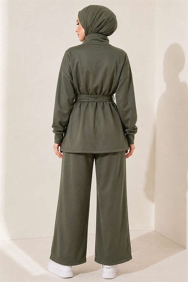 2 Piece Set with Zipper and Square Belt, Khaki