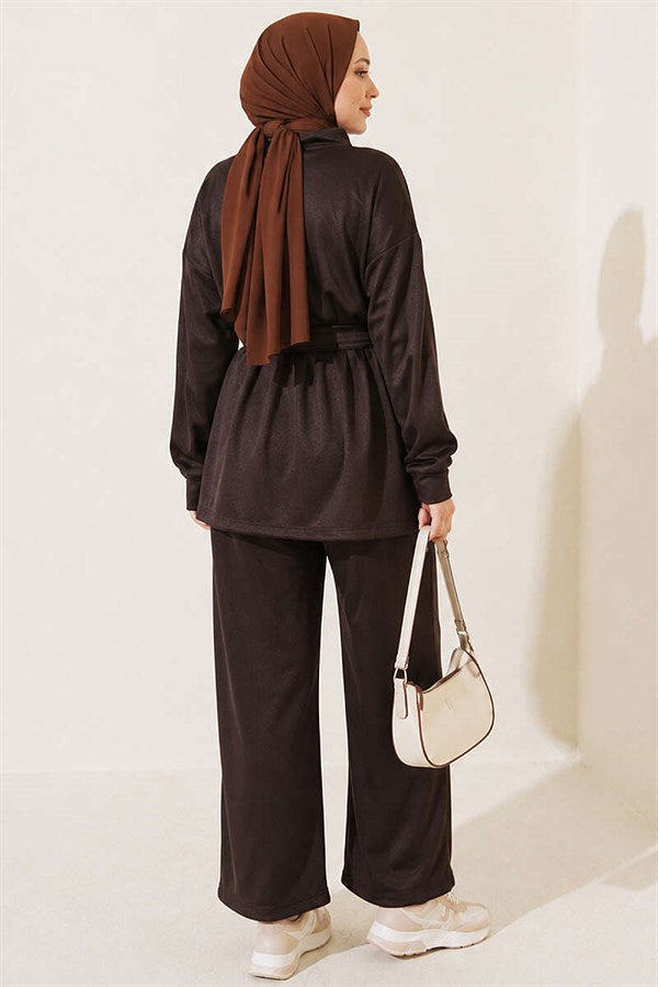 2 Piece Set with Zipper and Square Belt, Coffee
