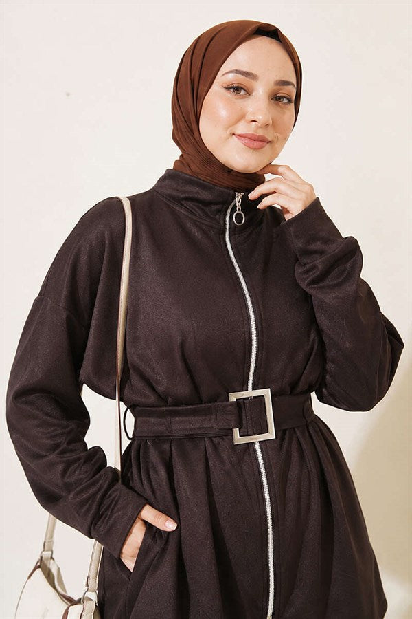 2 Piece Set with Zipper and Square Belt, Coffee