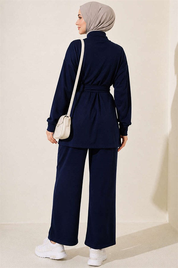 2 Piece Set with Zipper and Square Belt, Navy Blue