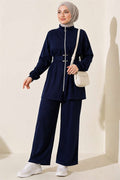2 Piece Set with Zipper and Square Belt, Navy Blue