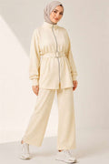 Zip-up Square Belted 2 Piece Set, Yellow
