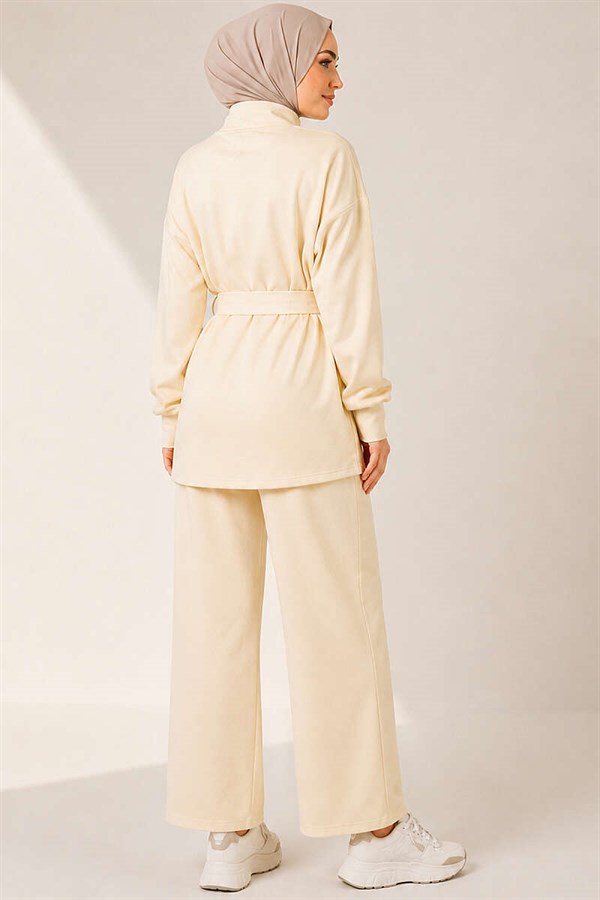 Zip-up Square Belted 2 Piece Set, Yellow