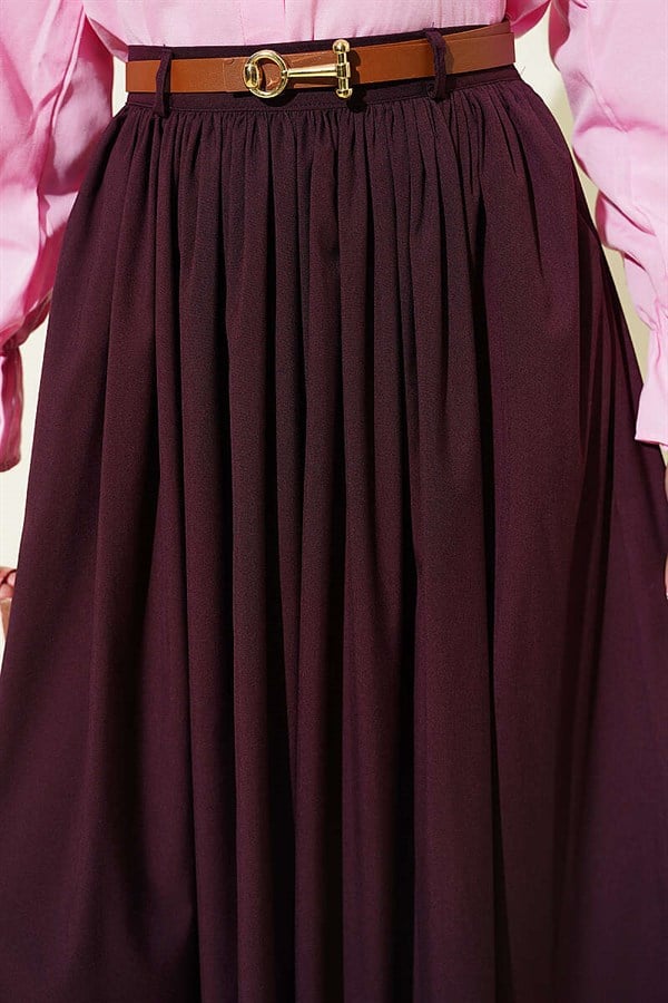 Zippered, Belted, Gathered Skirt in Plum