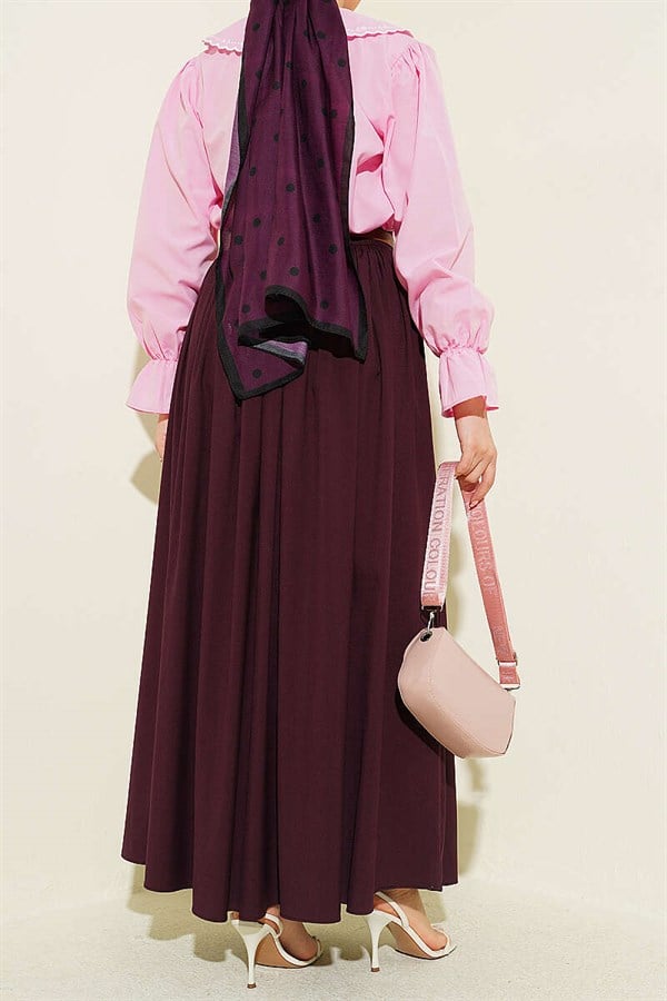 Zippered, Belted, Gathered Skirt in Plum