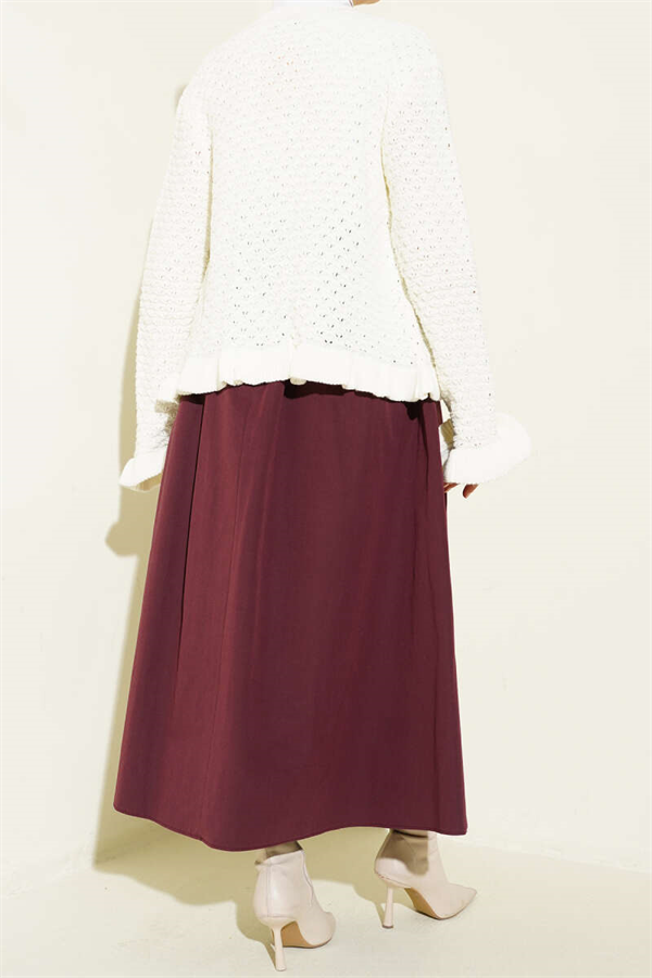 Poplin Skirt with Zipper and Belt, Plum