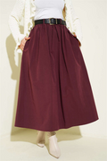 Poplin Skirt with Zipper and Belt, Plum